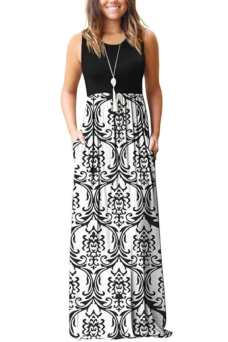 AUSELILY Women's Summer Sleeveless Loose Maxi Dress Casual Long Dresses with Pockets 2026 New Black White L - Image 1